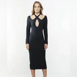 Bardot Bodycon Black Midi  Lina Cut‎ Out Long Sleeve Dress Sz Small